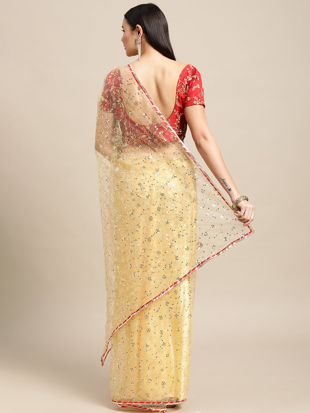 Jyoti Fashion Women's White Net Embroidered Designer Saree with Blouse - Distacart