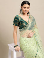 Thumbnail for Jyoti Fashion Women's Green Net Embroidered Designer Saree with Blouse - Distacart