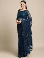 Thumbnail for Jyoti Fashion Women's Blue Net Embroidered Designer Saree with Blouse - Distacart