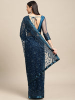 Thumbnail for Jyoti Fashion Women's Blue Net Embroidered Designer Saree with Blouse - Distacart