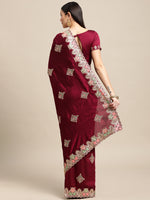 Thumbnail for Jyoti Fashion Women's Purple Silk Blend Embroidered Designer Saree with Blouse - Distacart