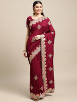 Thumbnail for Jyoti Fashion Women's Purple Silk Blend Embroidered Designer Saree with Blouse - Distacart