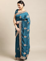 Thumbnail for Jyoti Fashion Women's Blue Silk Blend Embroidered Designer Saree with Blouse - Distacart