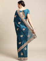 Thumbnail for Jyoti Fashion Women's Blue Silk Blend Embroidered Designer Saree with Blouse - Distacart