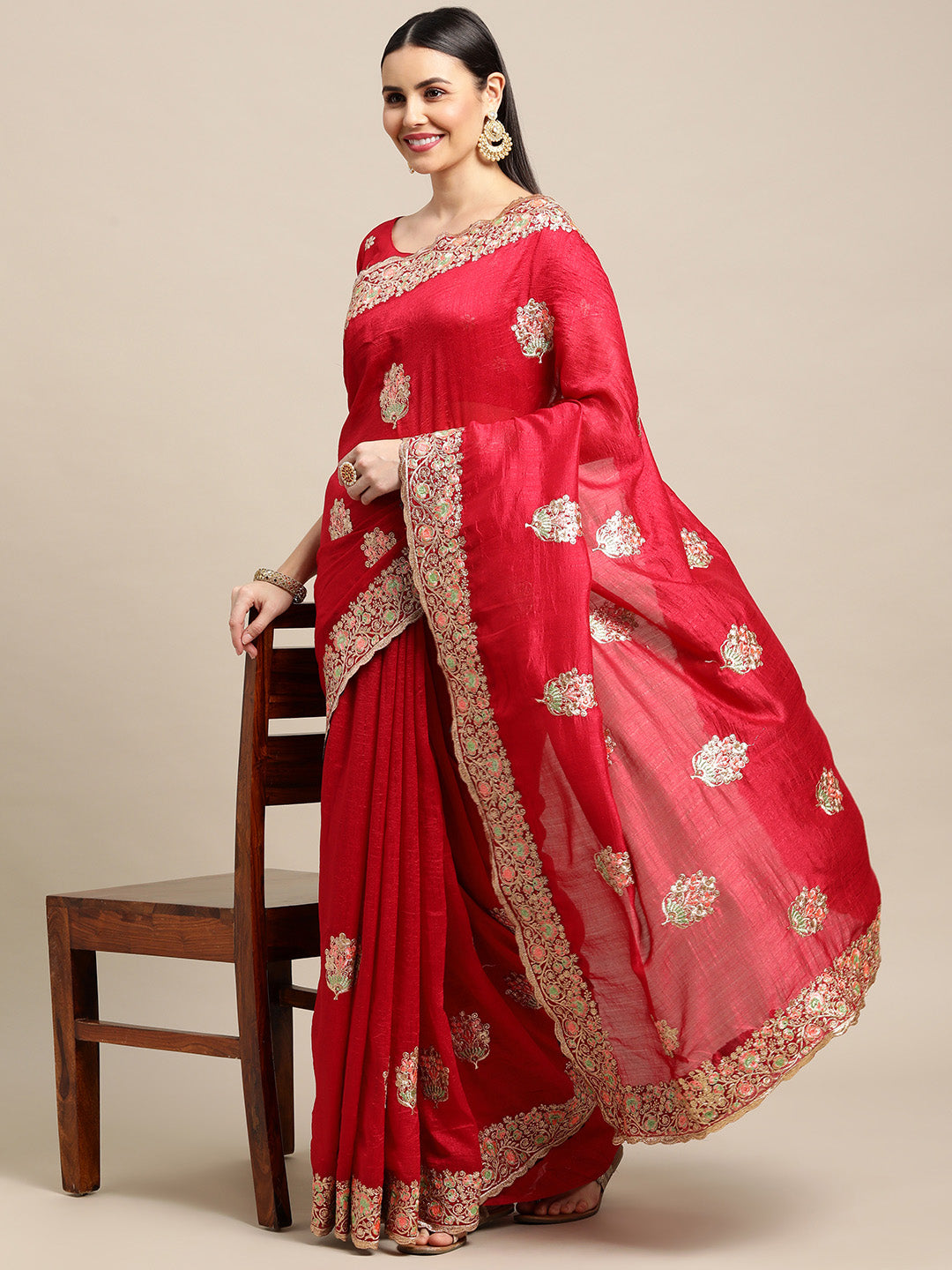 Jyoti Fashion Women's Pink Silk Blend Embroidered Designer Saree with Blouse - Distacart