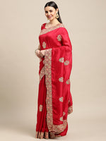 Thumbnail for Jyoti Fashion Women's Pink Silk Blend Embroidered Designer Saree with Blouse - Distacart