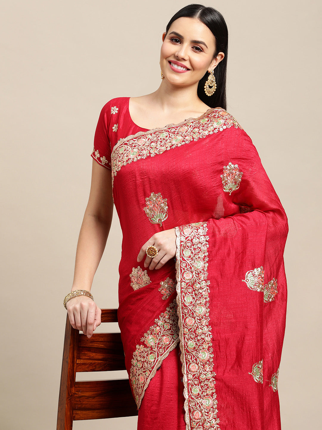 Jyoti Fashion Women's Pink Silk Blend Embroidered Designer Saree with Blouse - Distacart