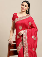 Thumbnail for Jyoti Fashion Women's Pink Silk Blend Embroidered Designer Saree with Blouse - Distacart