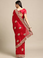 Thumbnail for Jyoti Fashion Women's Pink Silk Blend Embroidered Designer Saree with Blouse - Distacart