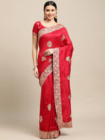 Thumbnail for Jyoti Fashion Women's Pink Silk Blend Embroidered Designer Saree with Blouse - Distacart