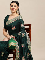 Thumbnail for Jyoti Fashion Women's Green Silk Blend Embroidered Designer Saree with Blouse - Distacart