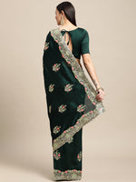 Thumbnail for Jyoti Fashion Women's Green Silk Blend Embroidered Designer Saree with Blouse - Distacart