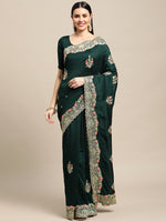 Thumbnail for Jyoti Fashion Women's Green Silk Blend Embroidered Designer Saree with Blouse - Distacart