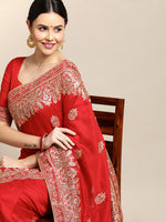 Thumbnail for Jyoti Fashion Women's Red Silk Blend Embroidered Designer Saree with Blouse - Distacart