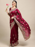 Thumbnail for Jyoti Fashion Women's Purple Silk Blend Embroidered Designer Saree with Blouse - Distacart