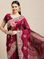 Thumbnail for Jyoti Fashion Women's Purple Silk Blend Embroidered Designer Saree with Blouse - Distacart