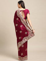 Thumbnail for Jyoti Fashion Women's Purple Silk Blend Embroidered Designer Saree with Blouse - Distacart