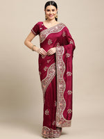 Thumbnail for Jyoti Fashion Women's Purple Silk Blend Embroidered Designer Saree with Blouse - Distacart