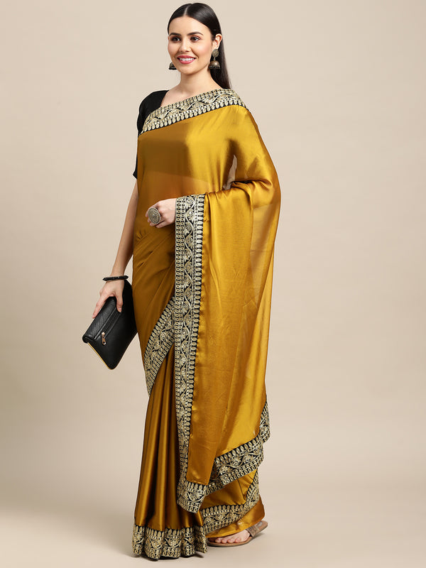 Jyoti Fashion Women's Yellow Rangoli Silk Embroidered Designer Saree with Blouse - Distacart