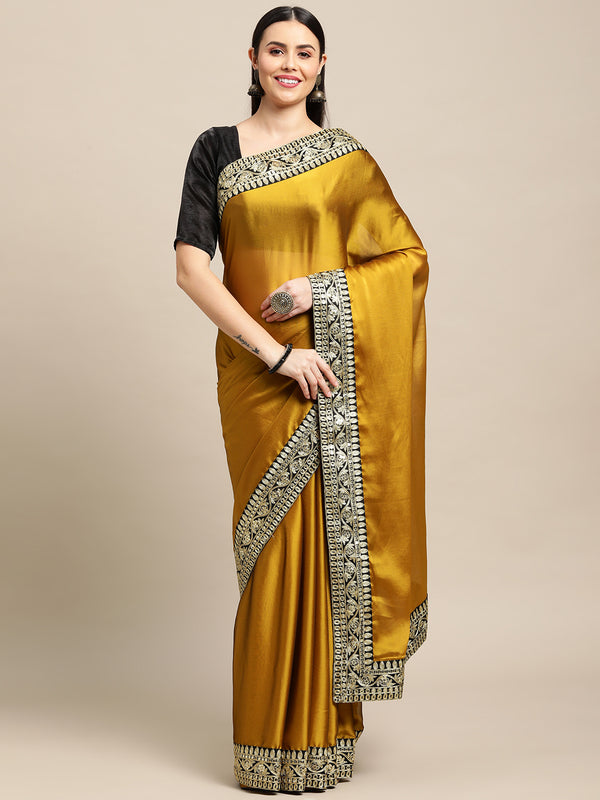 Jyoti Fashion Women's Yellow Rangoli Silk Embroidered Designer Saree with Blouse - Distacart