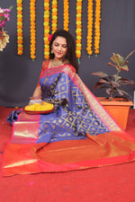 Thumbnail for Jyoti Fashion Women's Blue Kanchipuram Silk Zari Woven Saree with Blouse - Distacart