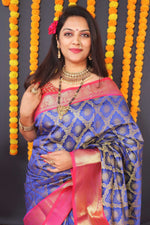 Thumbnail for Jyoti Fashion Women's Blue Kanchipuram Silk Zari Woven Saree with Blouse - Distacart