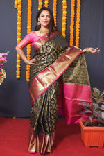 Thumbnail for Jyoti Fashion Women's Black Kanchipuram Silk Zari Woven Saree with Blouse - Distacart