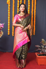 Thumbnail for Jyoti Fashion Women's Black Kanchipuram Silk Zari Woven Saree with Blouse - Distacart