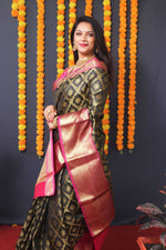 Thumbnail for Jyoti Fashion Women's Black Kanchipuram Silk Zari Woven Saree with Blouse - Distacart