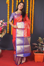Thumbnail for Jyoti Fashion Women's Red Kanchipuram Silk Zari Woven Saree with Blouse - Distacart
