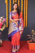 Thumbnail for Jyoti Fashion Women's Red Kanchipuram Silk Zari Woven Saree with Blouse - Distacart