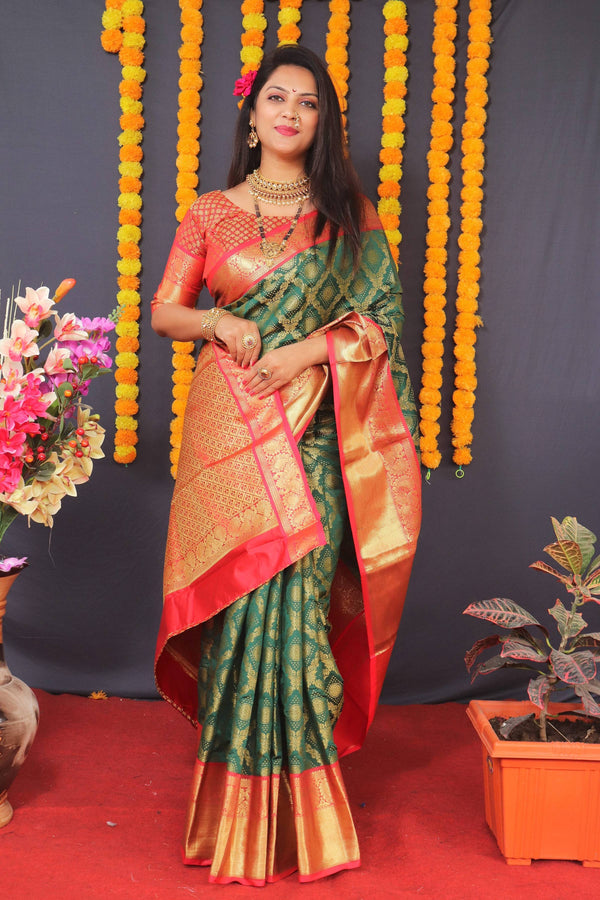 Jyoti Fashion Women's Green Kanchipuram Silk Zari Woven Saree with Blouse - Distacart