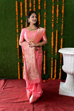 Thumbnail for Jyoti Fashion Women's Peach Handloom Banarasi Silk Zari Woven Saree with Blouse - Distacart