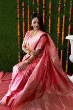 Thumbnail for Jyoti Fashion Women's Peach Handloom Banarasi Silk Zari Woven Saree with Blouse - Distacart