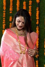 Thumbnail for Jyoti Fashion Women's Peach Handloom Banarasi Silk Zari Woven Saree with Blouse - Distacart