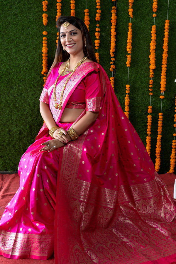 Jyoti Fashion Women's Rani Pink Handloom Banarasi Silk Zari Woven Saree with Blouse - Distacart