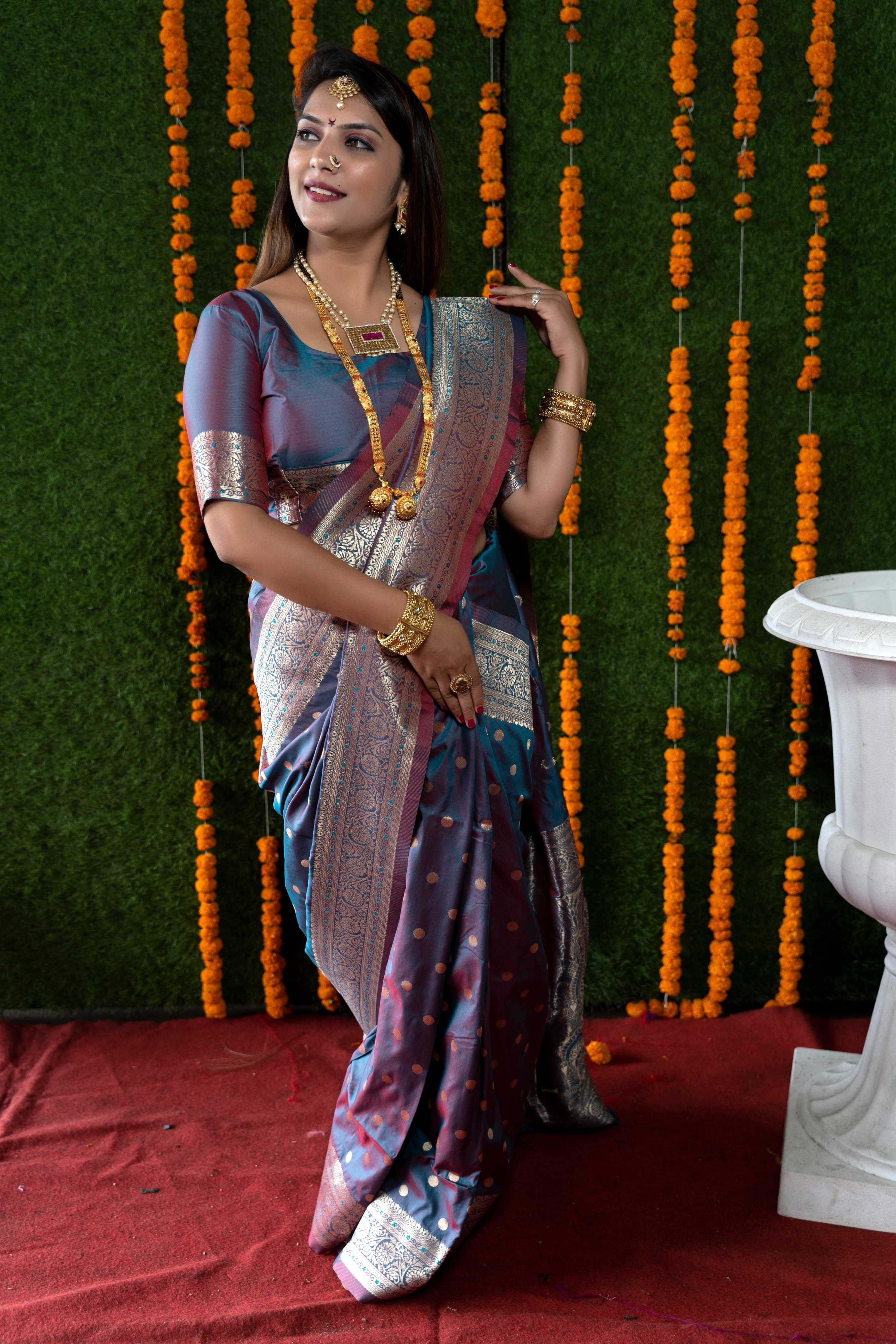 Jyoti Fashion Women's Grey Handloom Banarasi Silk Zari Woven Saree with Blouse - Distacart