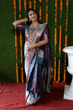 Thumbnail for Jyoti Fashion Women's Grey Handloom Banarasi Silk Zari Woven Saree with Blouse - Distacart