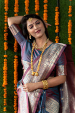 Thumbnail for Jyoti Fashion Women's Grey Handloom Banarasi Silk Zari Woven Saree with Blouse - Distacart