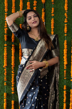 Thumbnail for Jyoti Fashion Women's Black Handloom Banarasi Silk Zari Woven Saree with Blouse - Distacart