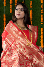 Thumbnail for Jyoti Fashion Women's Red Handloom Banarasi Silk Zari Woven Saree with Blouse - Distacart