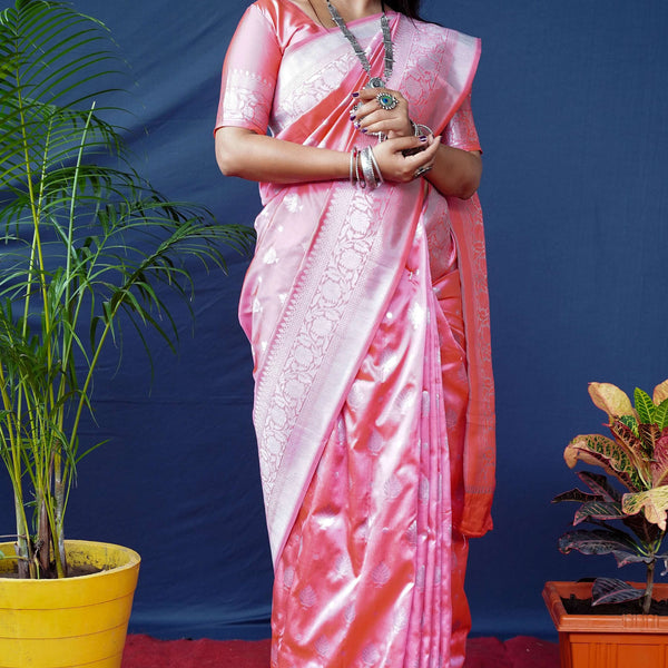 Jyoti Fashion Women's Peach Soft Banarasi Silk Zari Woven Saree with Blouse - Distacart