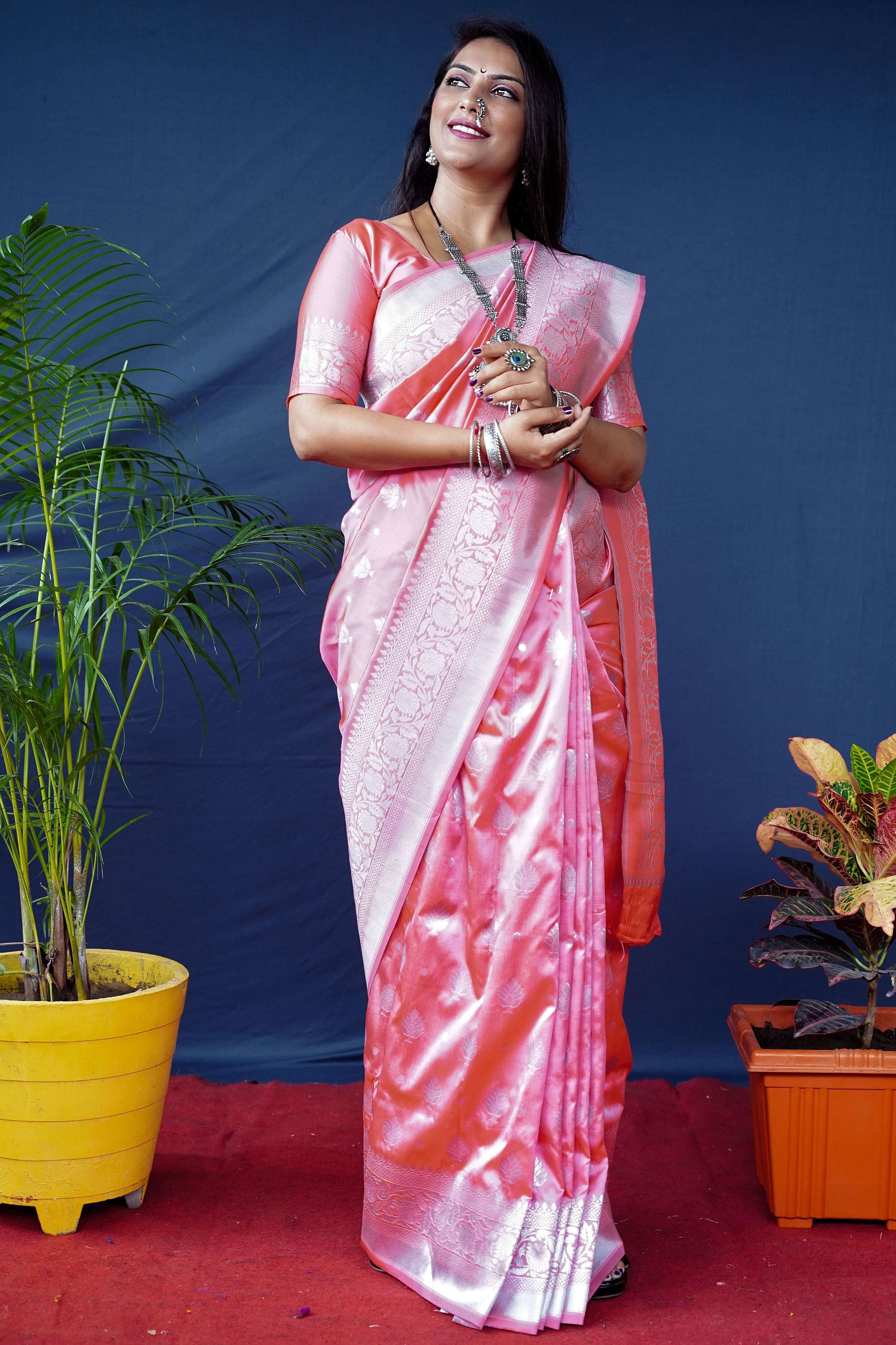 Jyoti Fashion Women's Peach Soft Banarasi Silk Zari Woven Saree with Blouse - Distacart