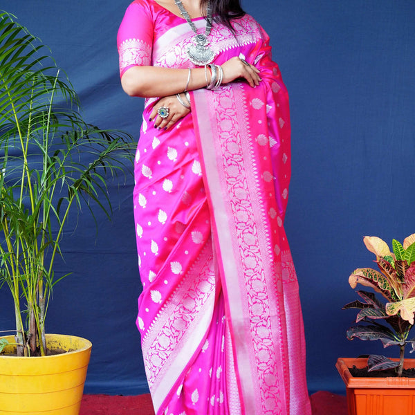 Jyoti Fashion Women's Pink Soft Banarasi Silk Zari Woven Saree with Blouse - Distacart