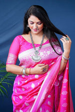 Thumbnail for Jyoti Fashion Women's Pink Soft Banarasi Silk Zari Woven Saree with Blouse - Distacart