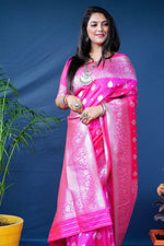 Thumbnail for Jyoti Fashion Women's Pink Soft Banarasi Silk Zari Woven Saree with Blouse - Distacart