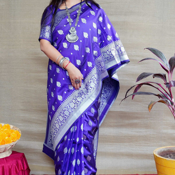 Jyoti Fashion Women's Royal Blue Soft Banarasi Silk Zari Woven Saree with Blouse - Distacart