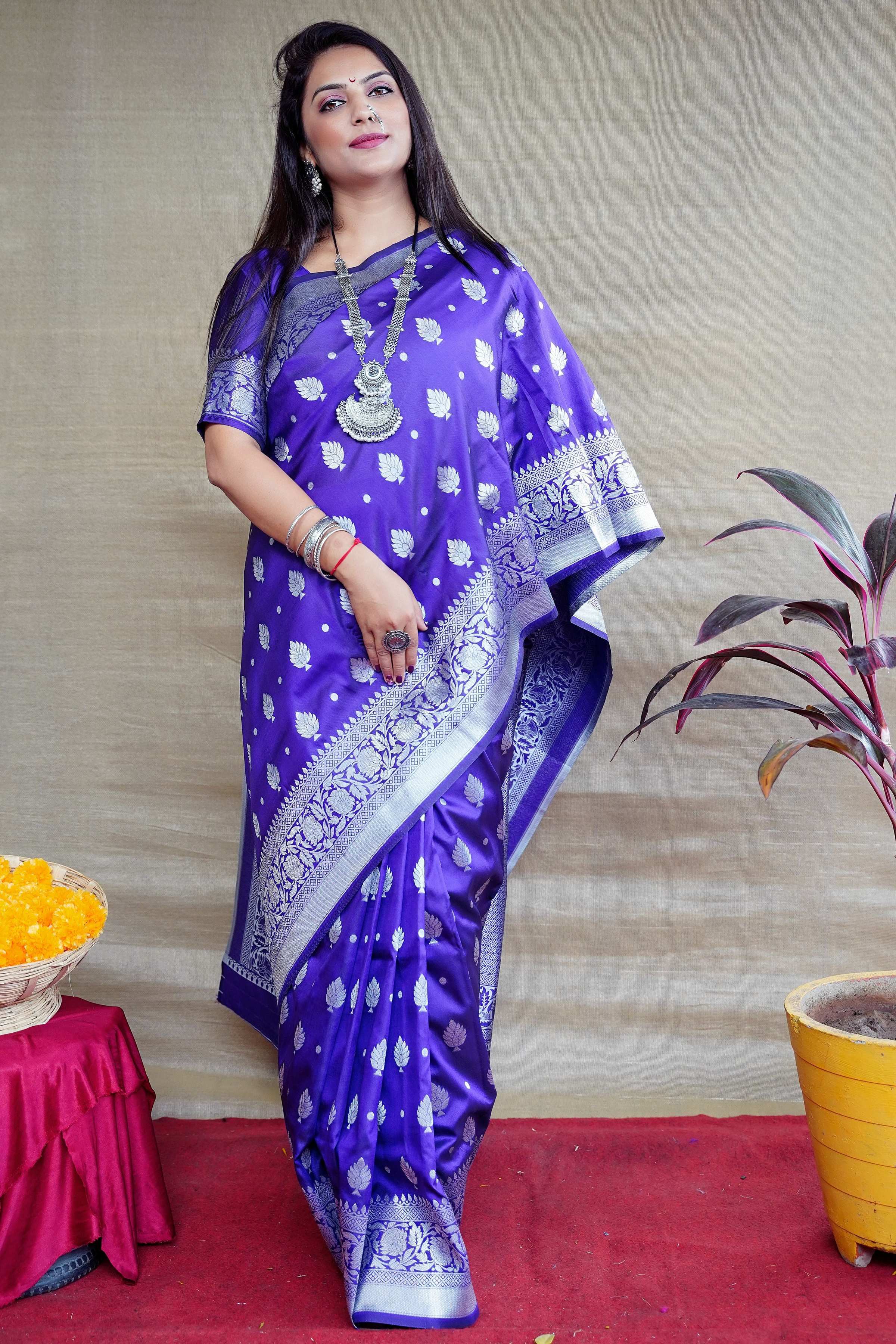 Jyoti Fashion Women's Royal Blue Soft Banarasi Silk Zari Woven Saree with Blouse - Distacart
