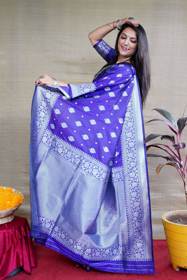 Jyoti Fashion Women's Royal Blue Soft Banarasi Silk Zari Woven Saree with Blouse - Distacart
