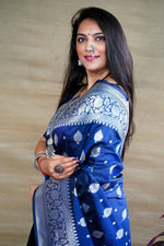 Thumbnail for Jyoti Fashion Women's Navy Blue Soft Banarasi Silk Zari Woven Saree with Blouse - Distacart